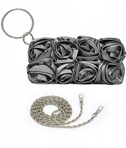 Evening Bag - Rosettes w/ Rhinestone Loop Wrist - Pewter - BG-EBS1130PT